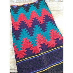 VTG Navajo Tribal Throw Knit Blanket Crown Craft 49x64 Made In USA Reversible